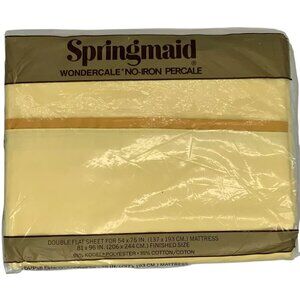 Springmaid Wondercale No-Iron Percale Double Flat Sheet Yellow New Vintage